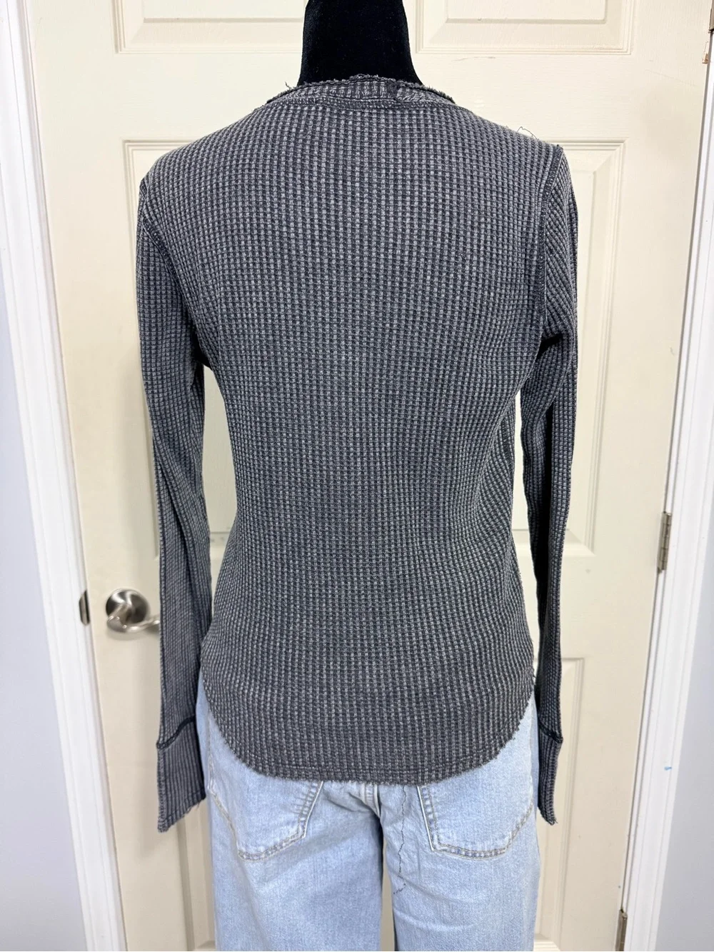 Lucky Brand Charcoal Waffle Knit Henley Long-Sleeve Top - Picture 5 of 7